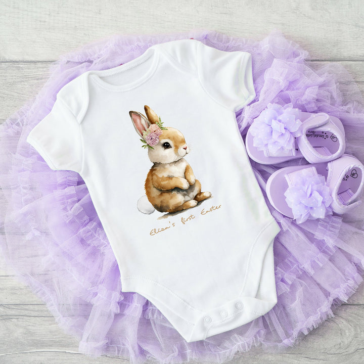 Personalised My First Easter Brown Bunny Babygrow/Baby Vest