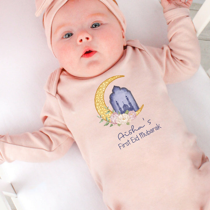 Personalised My First Eid Mubarak/Ramadan Pink Babygrow