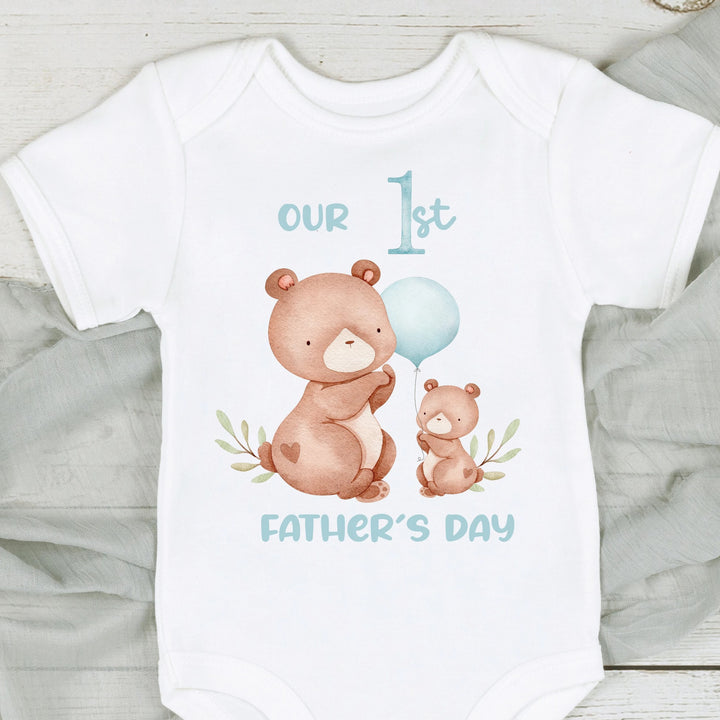 Personalised Our First Father's Day Blue Bears Babygrow/Vest