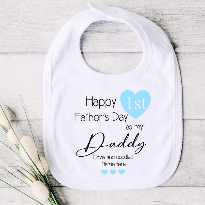 Personalised Blue Heart Happy 1st Father's Day Daddy Babygrow/Vest