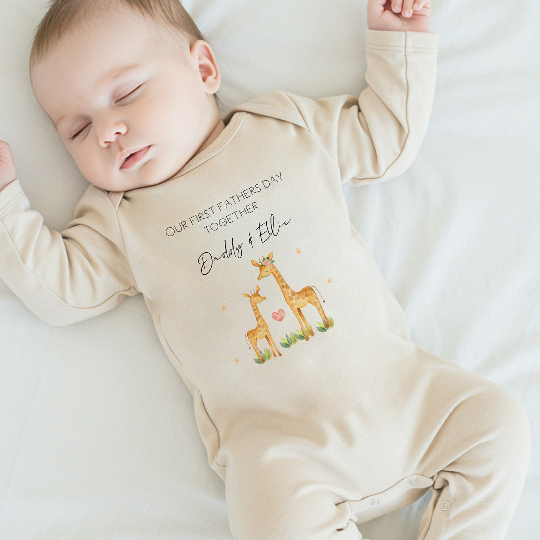 Personalised Giraffes Our First Father's Day Babygrow/Vest