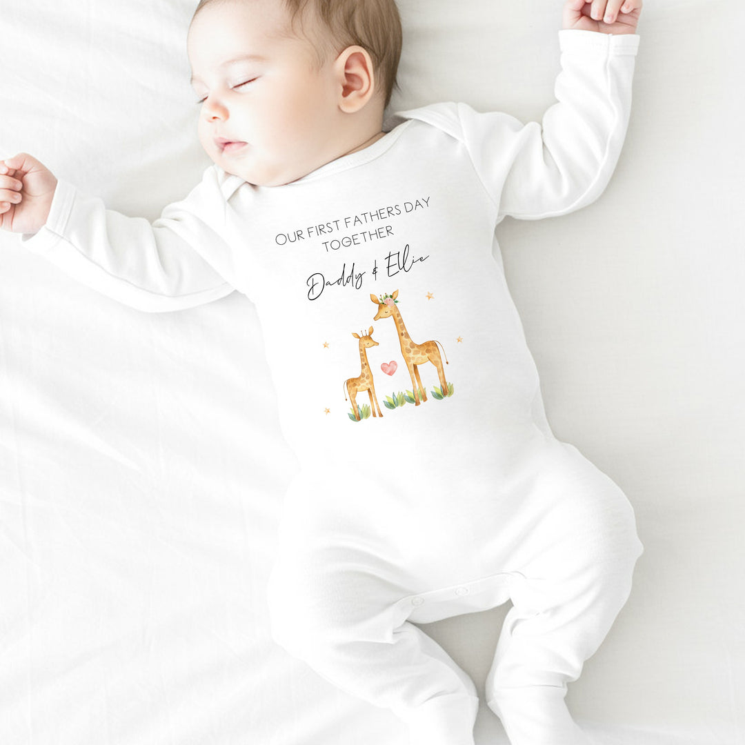 Personalised Giraffes Our First Father's Day Babygrow/Vest