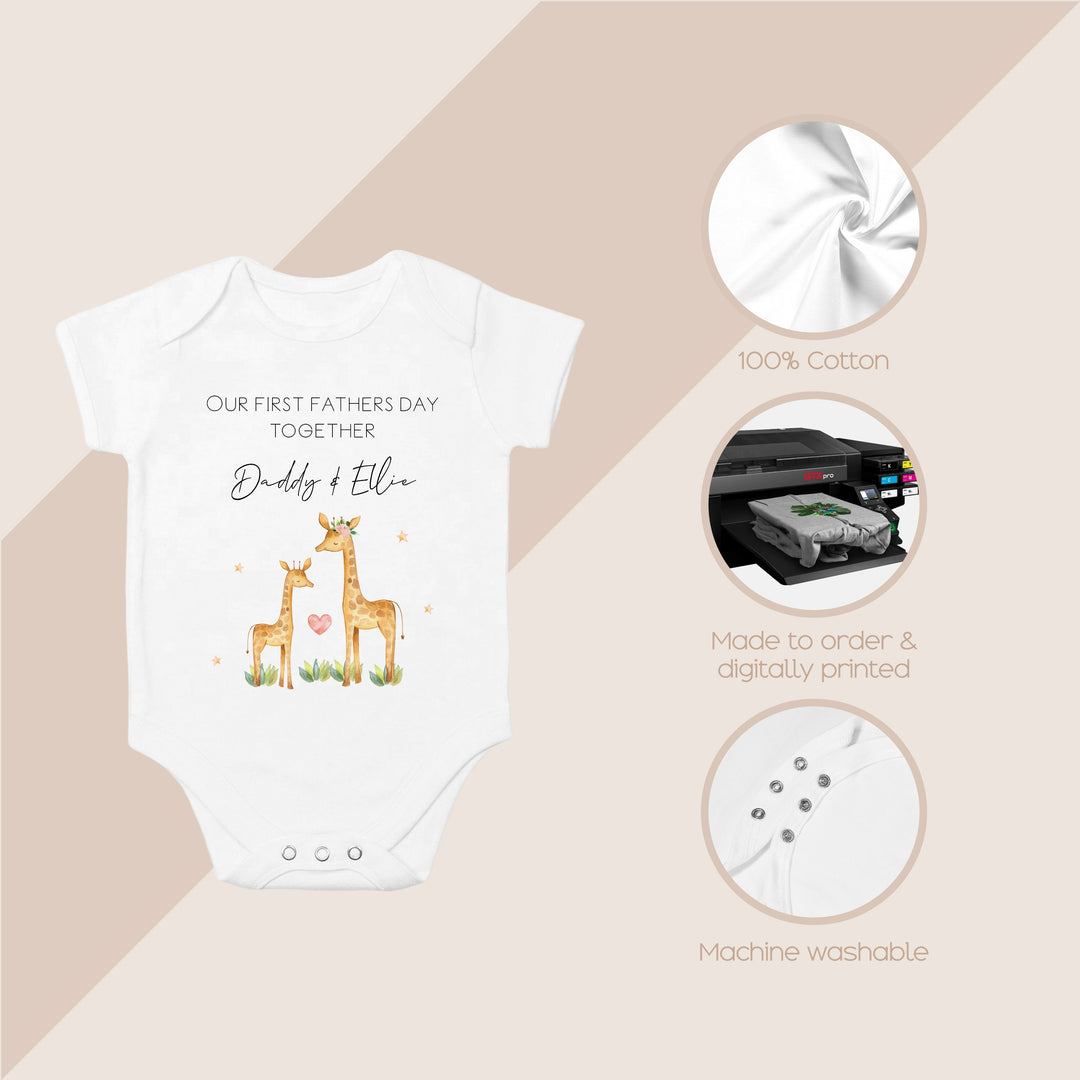 Personalised Giraffes Our First Father's Day Babygrow/Vest