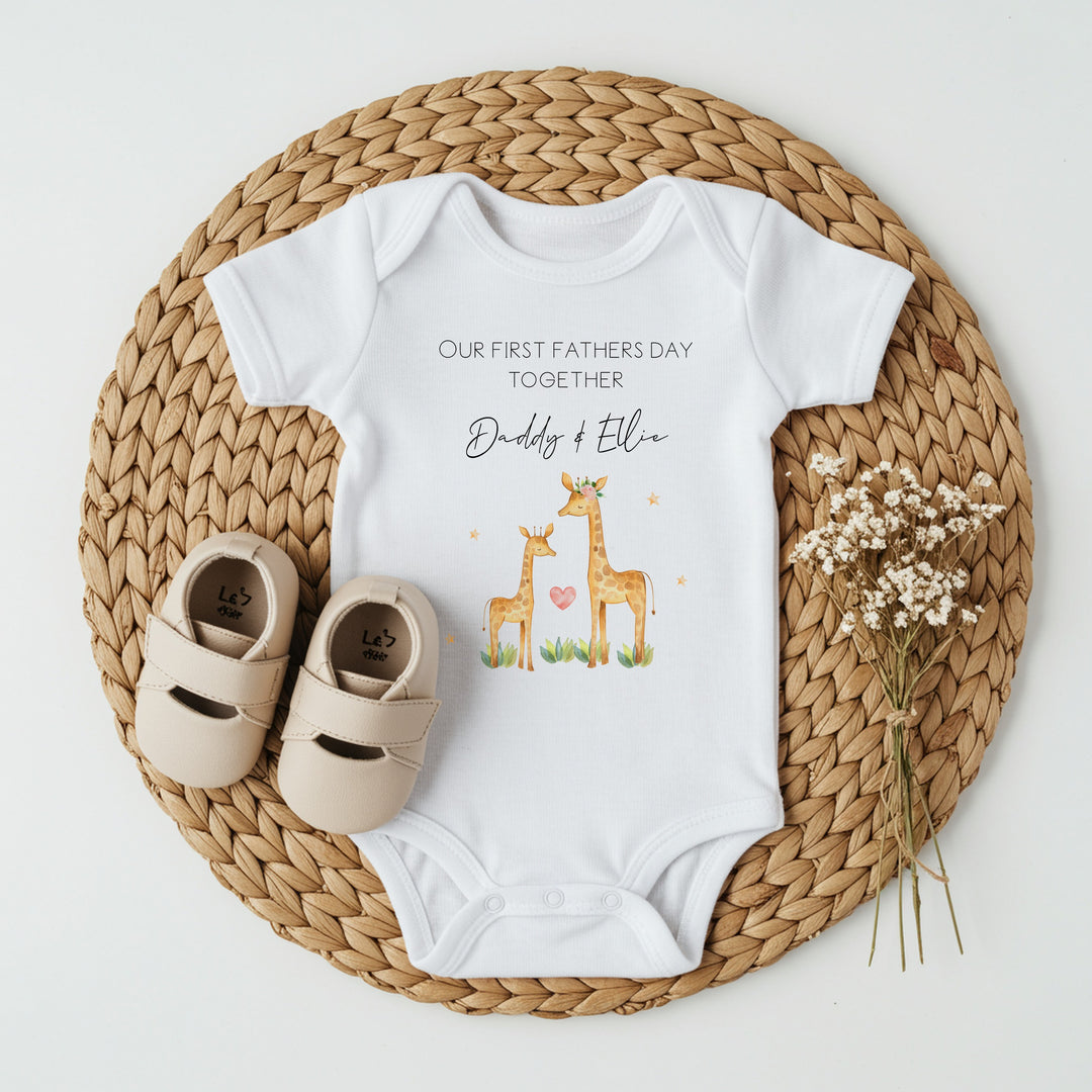 Personalised Giraffes Our First Father's Day Babygrow/Vest