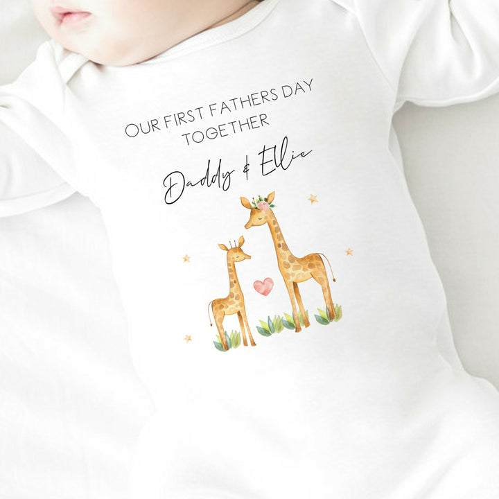 Personalised Giraffes Our First Father's Day Babygrow/Vest