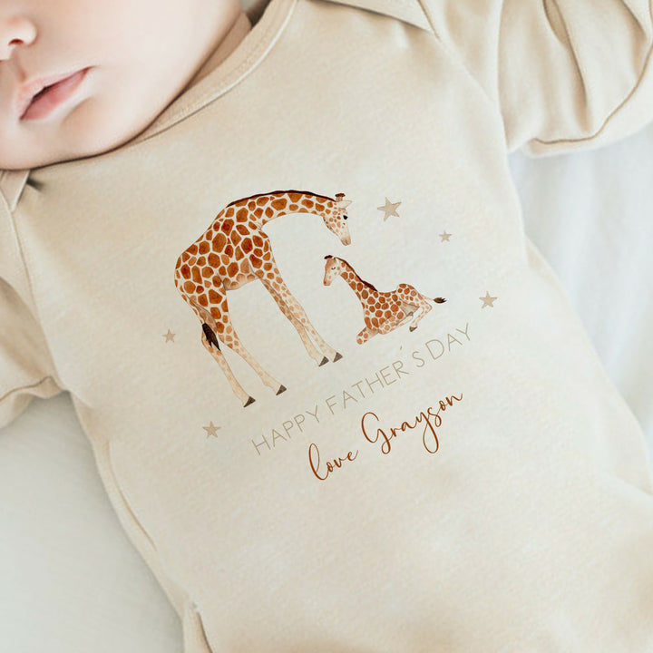 Personalised Giraffes Happy Fathers Day Babygrow