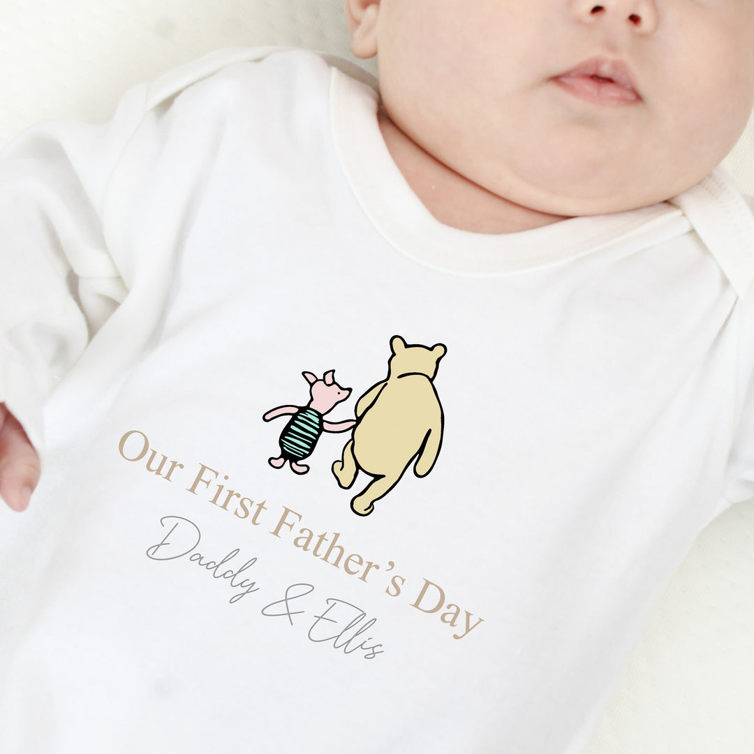 Personalised Our First Father's Day Classic Winnie the Pooh Babygrow/Vest