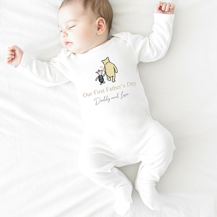 Personalised Our First Father's Day Pooh Bear Babygrow/Vest