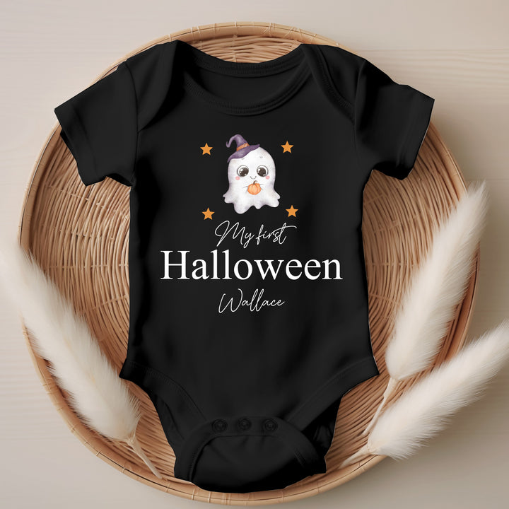 Personalised My First Halloween Ghost Black Babygrow/Vest