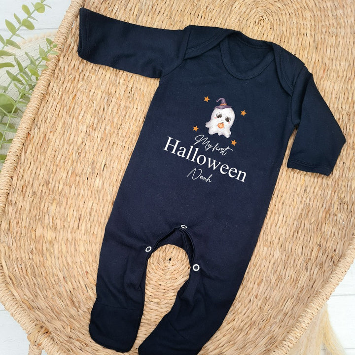 Personalised My First Halloween Ghost Black Babygrow/Vest