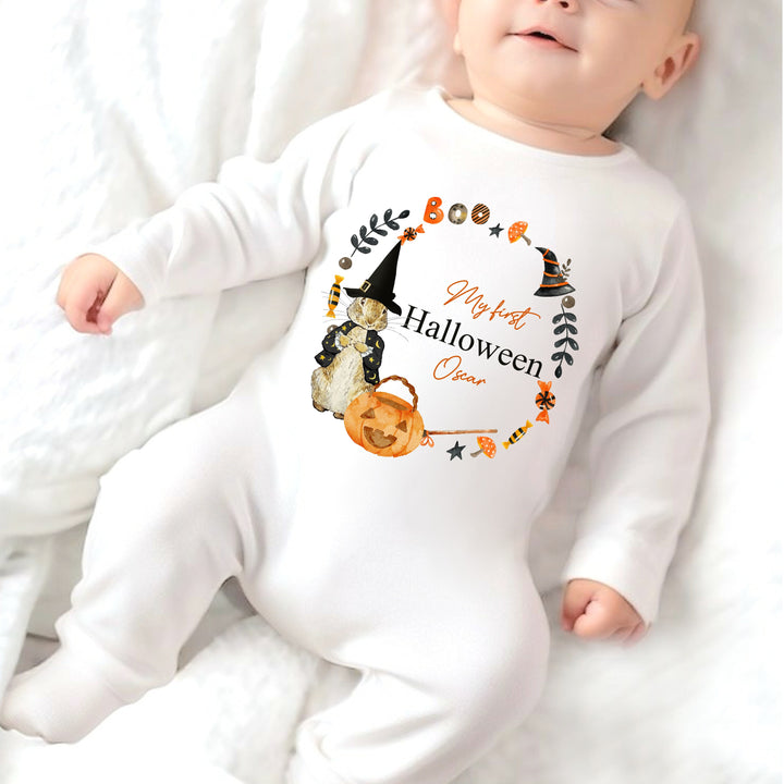 Personalised Rabbit Halloween Wreath Babygrow/Vest/Bib