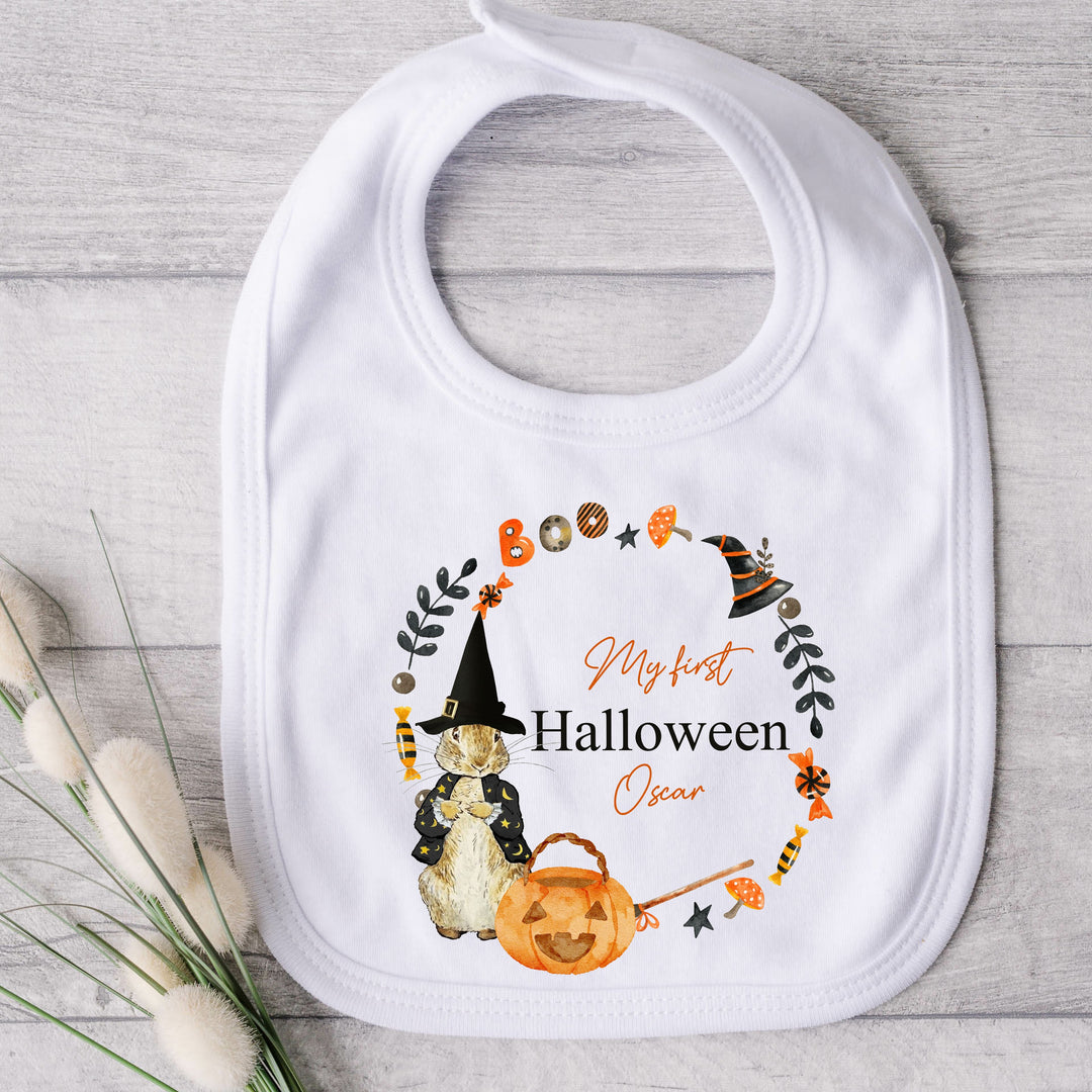 Personalised Rabbit Halloween Wreath Babygrow/Vest/Bib