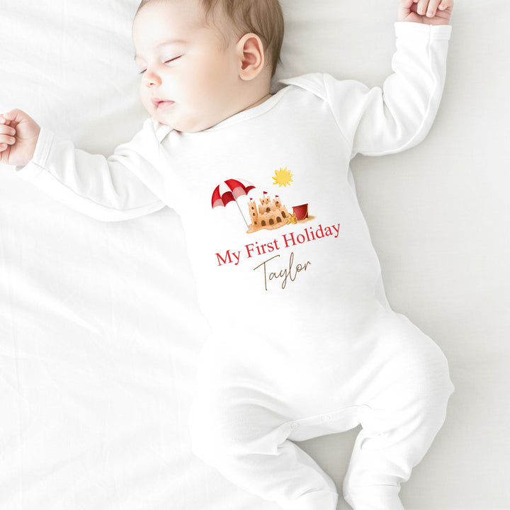 Personalised My First Holiday Beach Babygrow/Vest