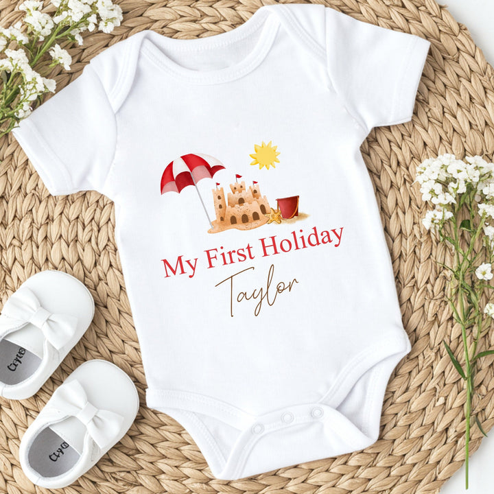 Personalised My First Holiday Beach Babygrow/Vest