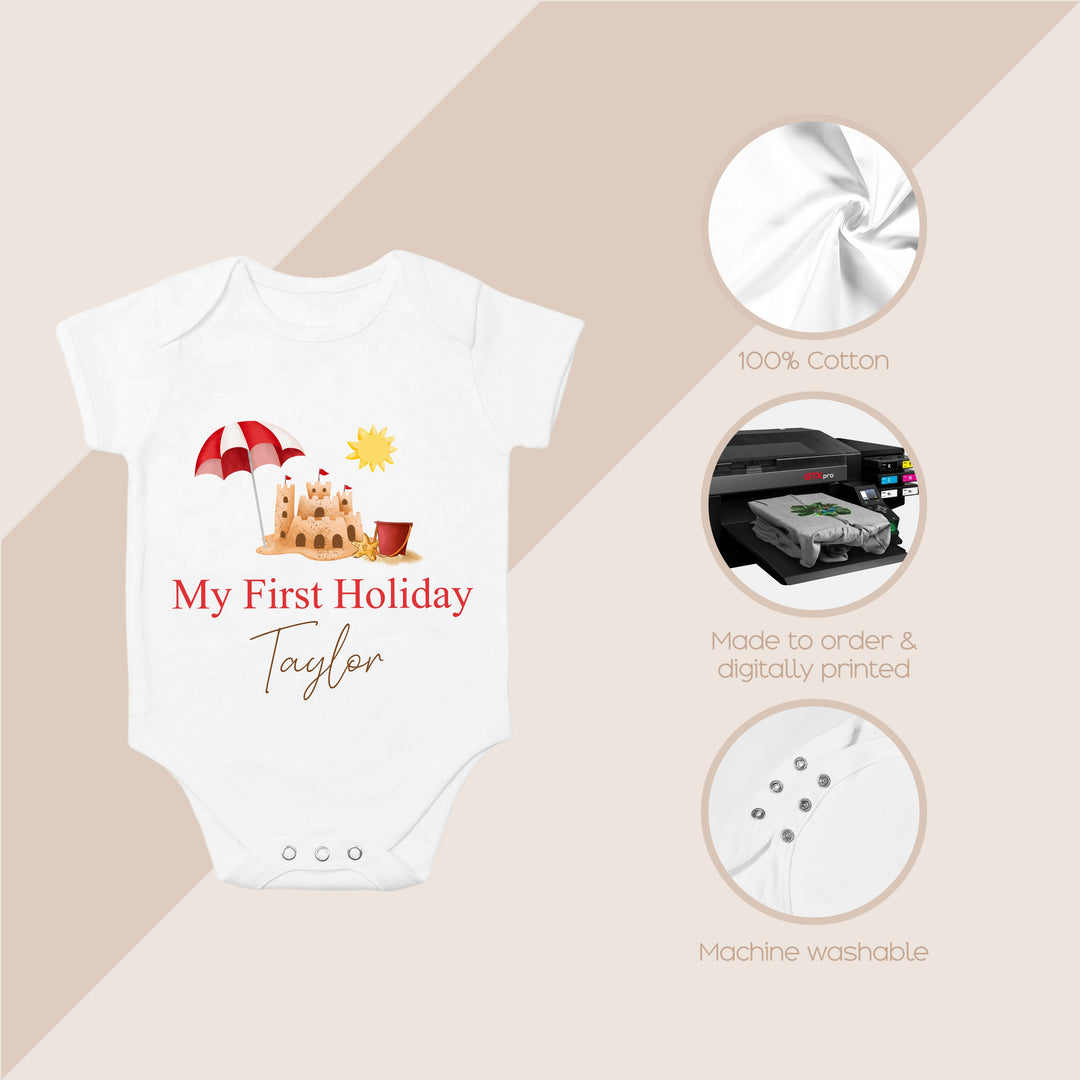 Personalised My First Holiday Beach Babygrow/Vest