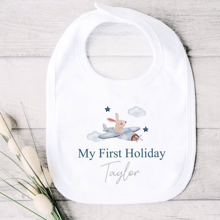 Personalised My First Holiday Blue Plane Babygrow/Vest