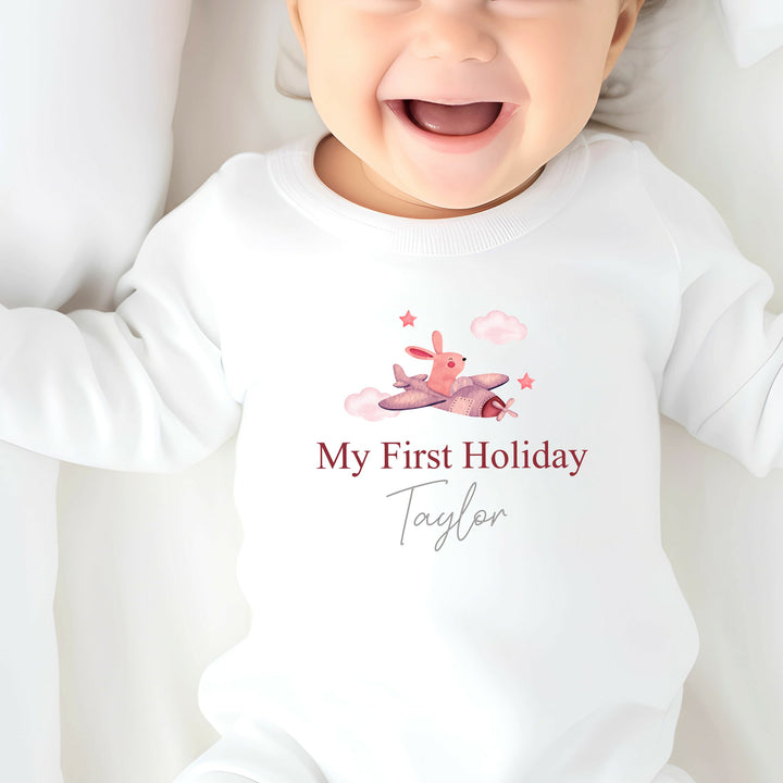 My First Holiday Pink Plane Babygrow/Vest
