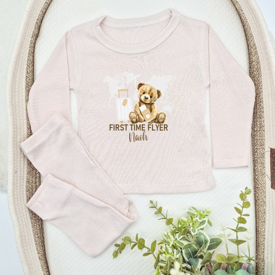 Personalised Teddy Bear First Time Flyer Ribbed Loungewear