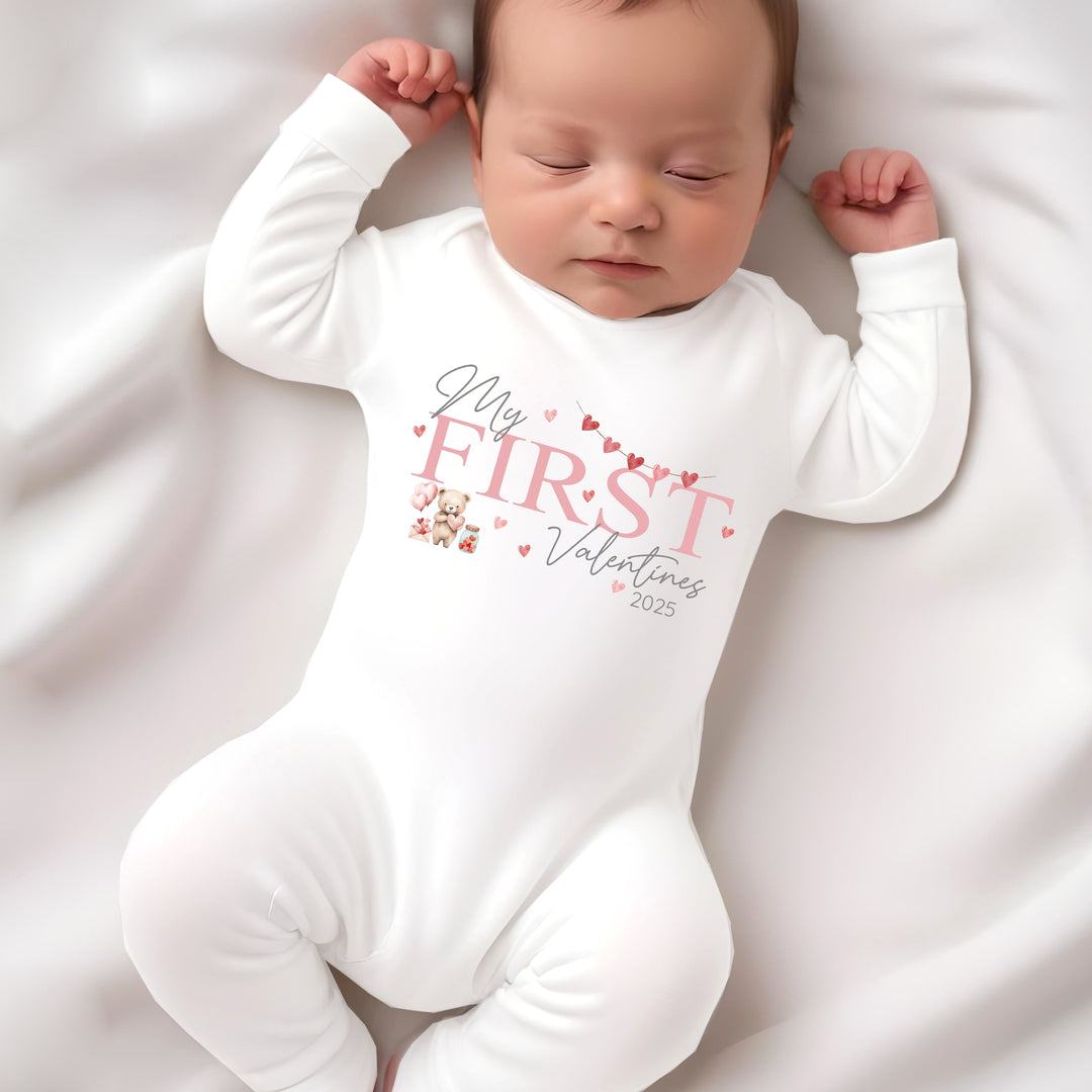 Personalised Pink My First Valentines Day Babygrow/Vest