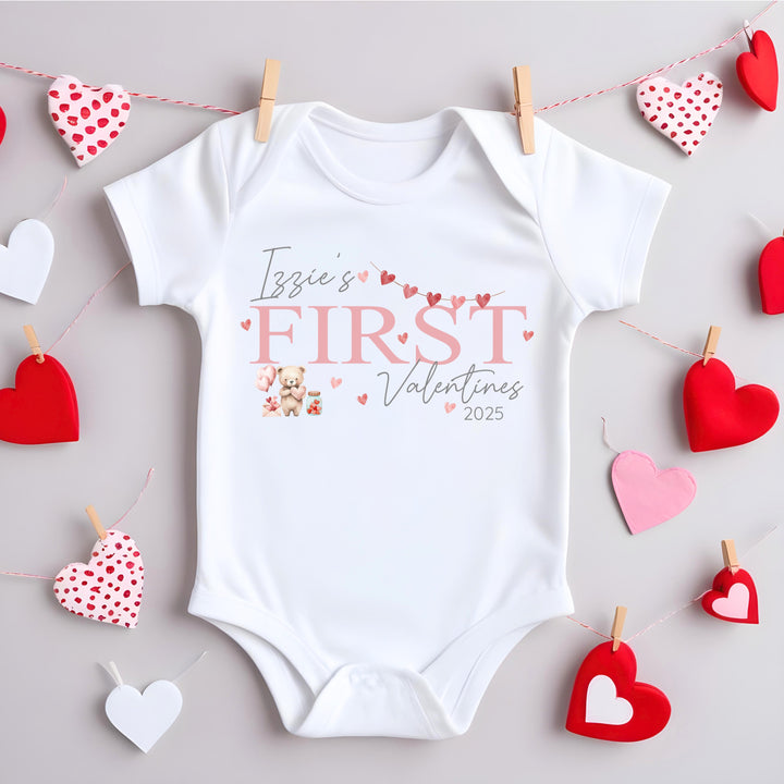 Personalised Pink My First Valentines Day Babygrow/Vest