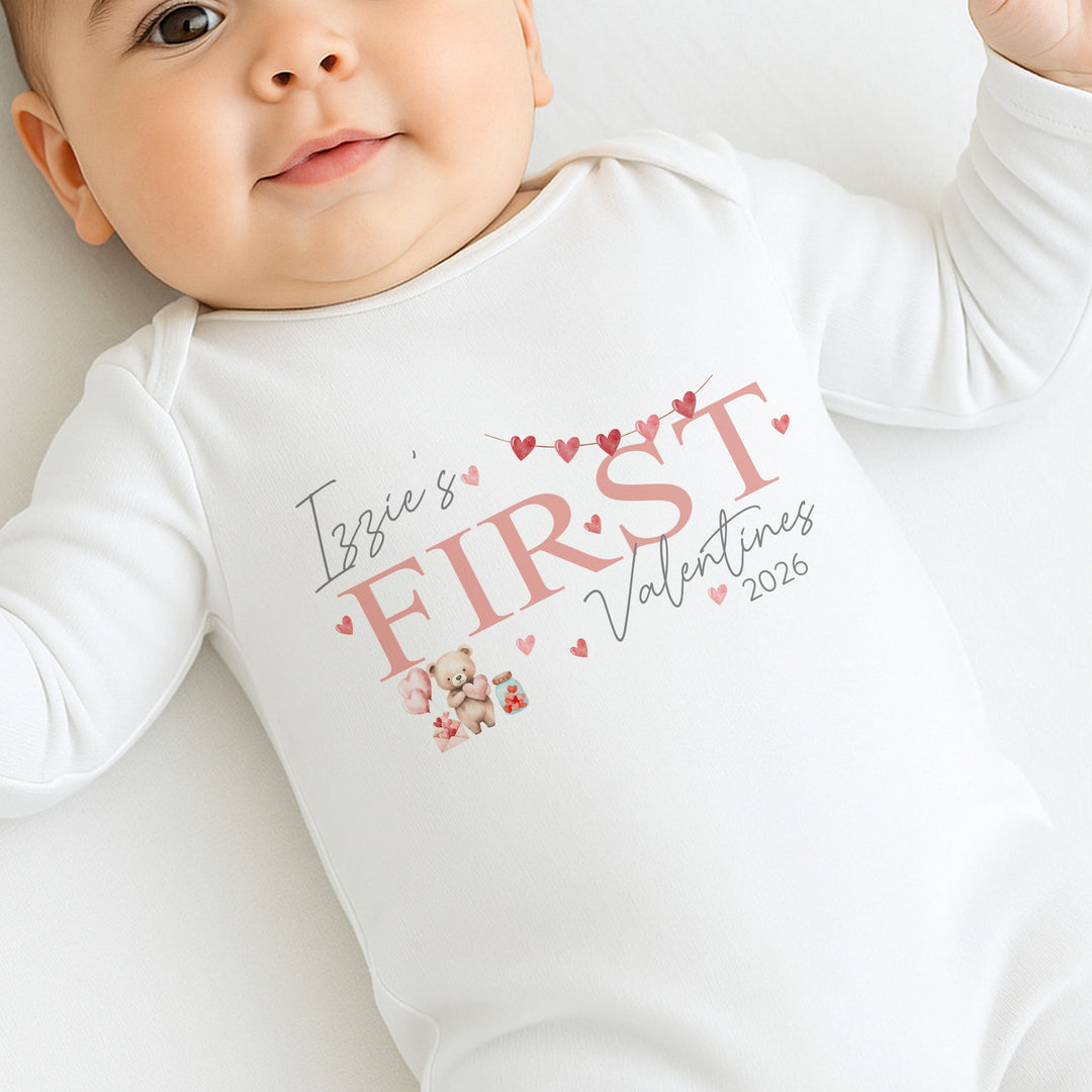 Personalised Pink My First Valentines Day Baby Grow or Vest