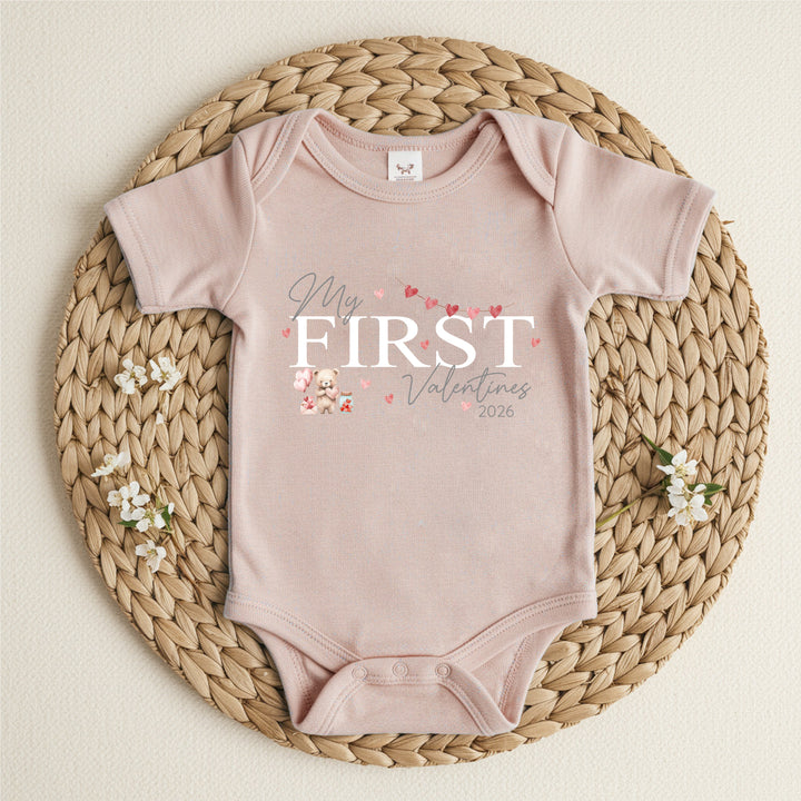 Personalised Pink My First Valentines Day Baby Grow or Vest