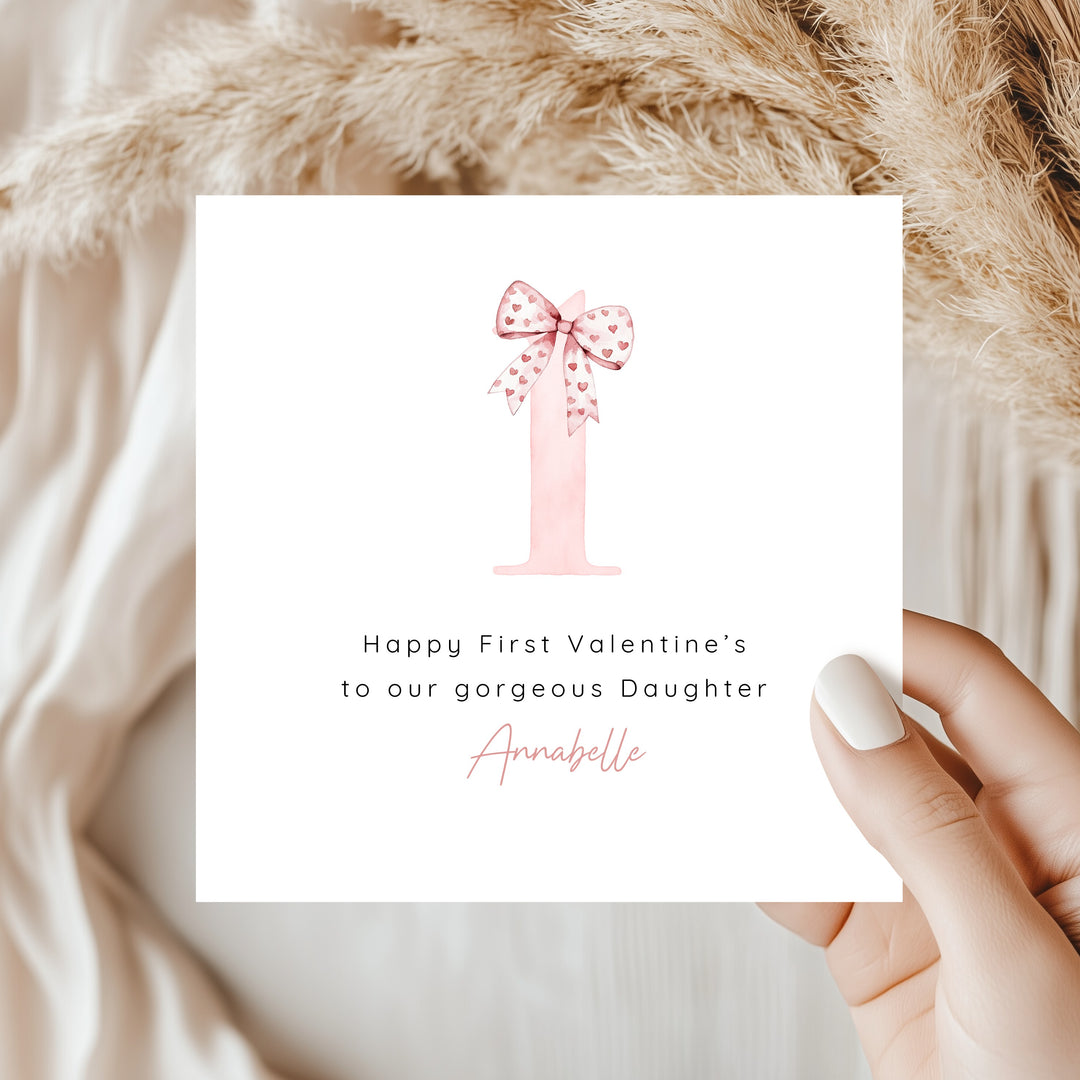 Personalised Pink Bow Happy 1st Valentine's Day Card