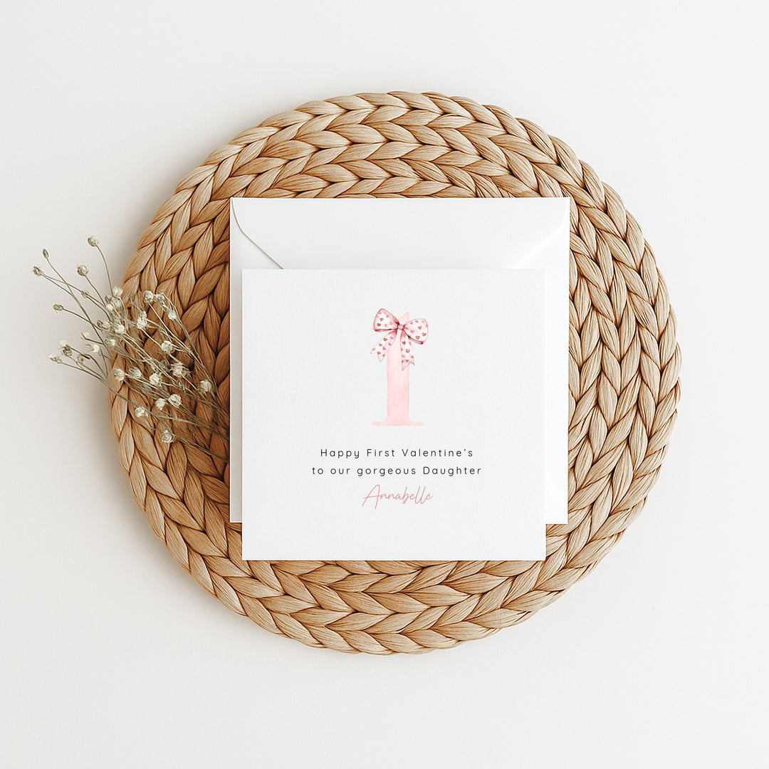 Personalised Pink Bow Happy 1st Valentine's Day Card