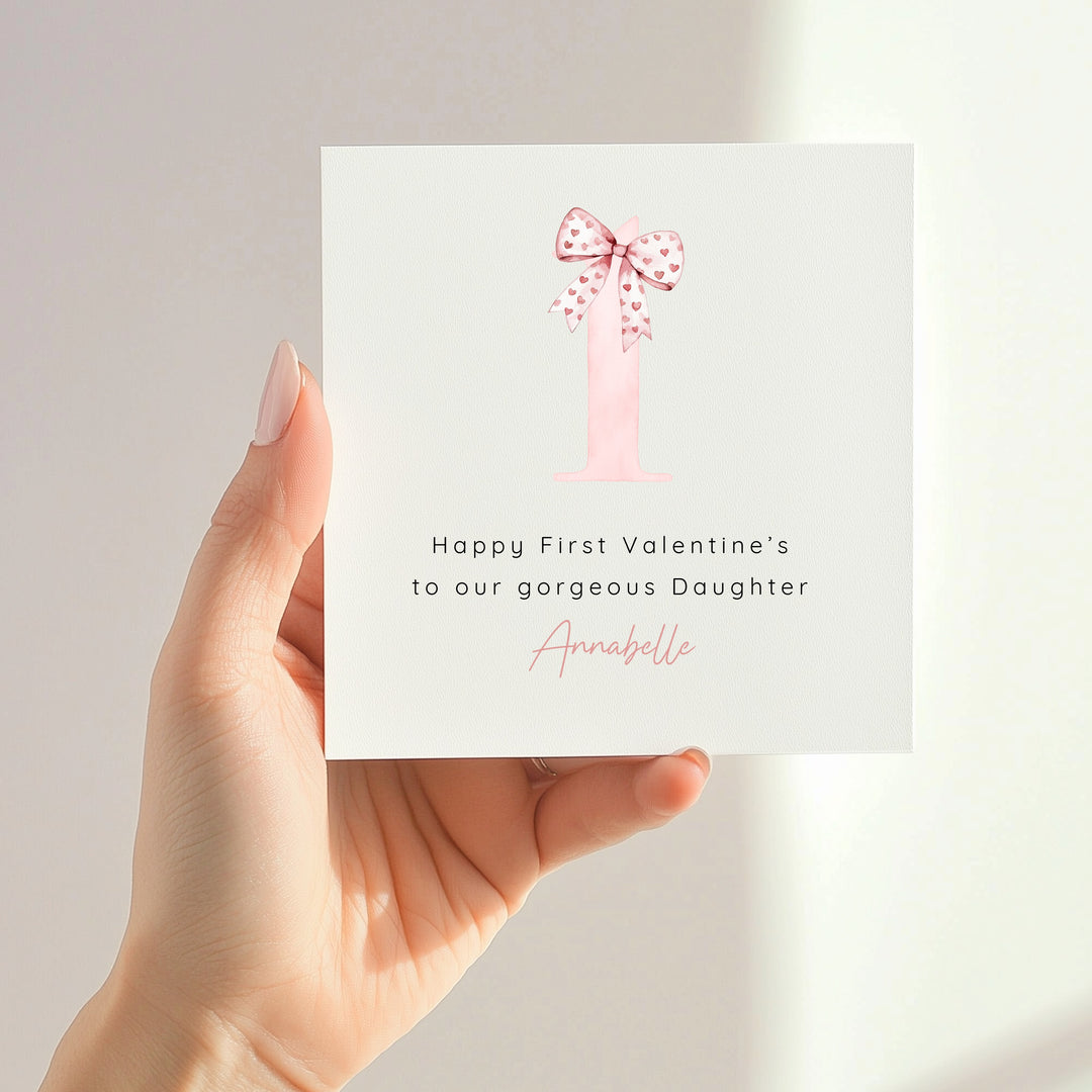 Personalised Pink Bow Happy 1st Valentine's Day Card