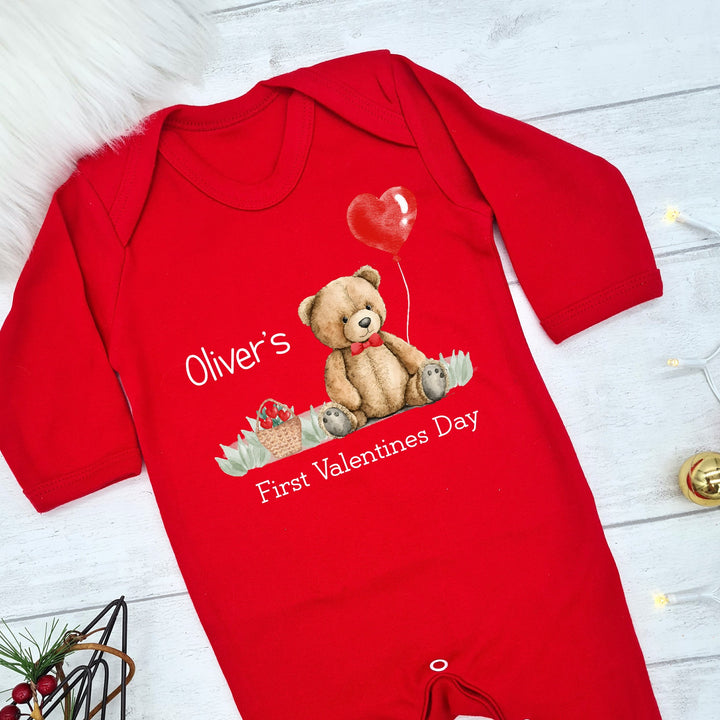 Personalised Valentines Teddy Bear Red Babygrow