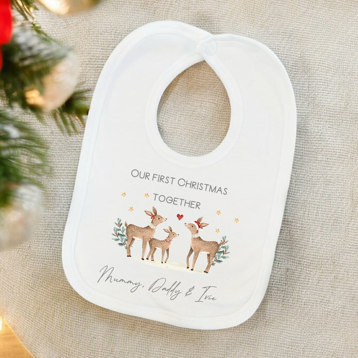 Personalised Deer First Christmas As A Family Babygrow/Vest/Bib