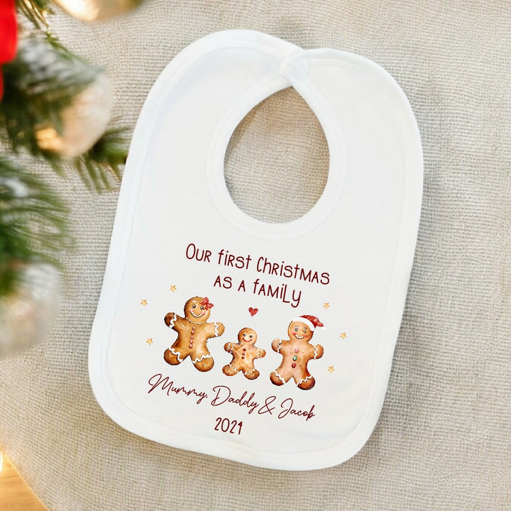 Personalised Gingerbread First Christmas As A Family Babygrow/Vest/Bib