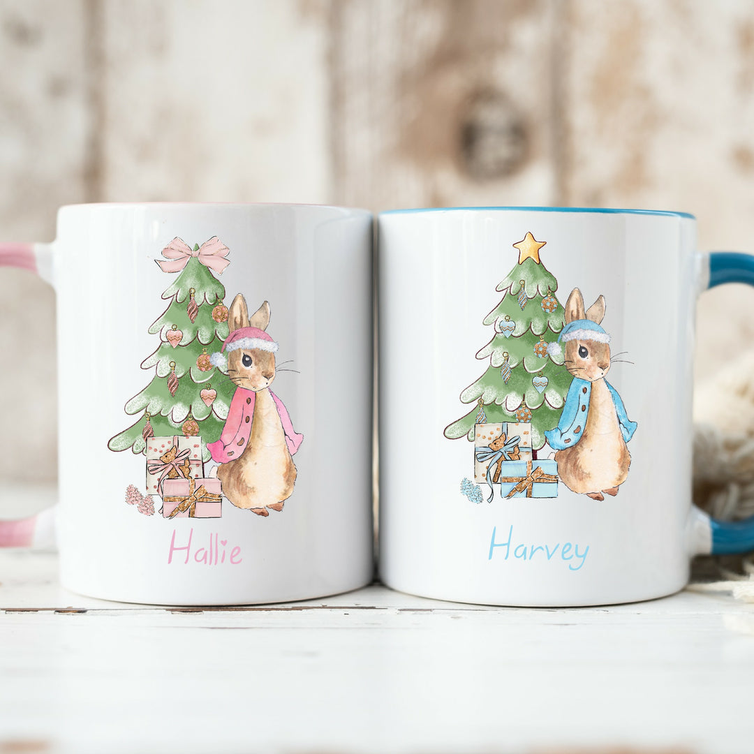 Personalised Pink/Blue Christmas Bunny Mug