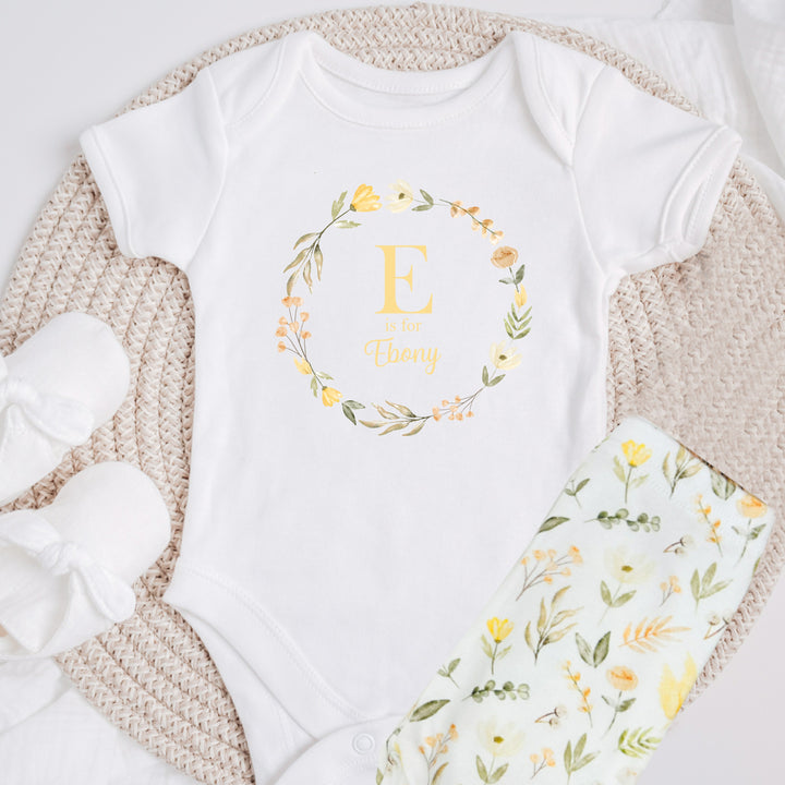 Personalised Spring Floral Initial Wreath Baby Vest