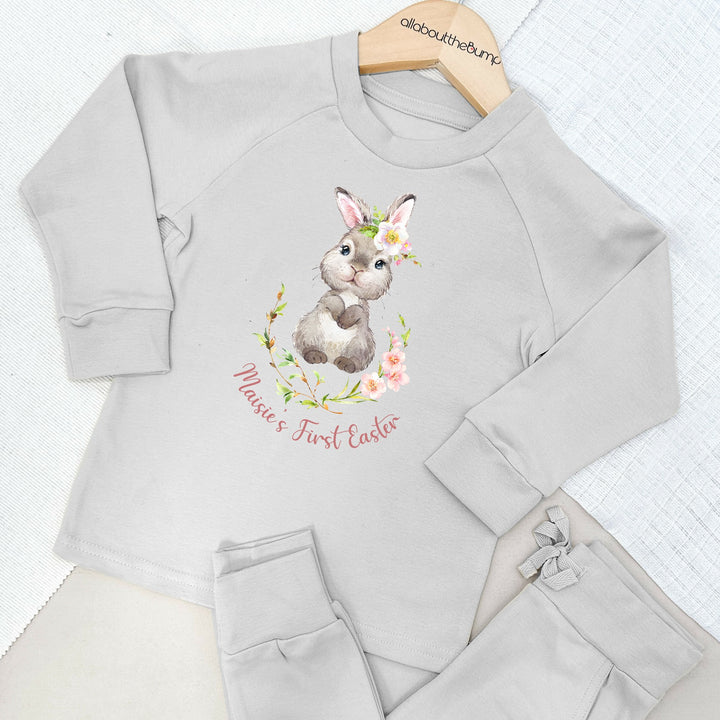 Personalised Bunny Wreath Lightweight Cotton Tracksuit