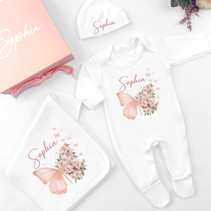 Personalised Floral Butterfly Hamper Clothing Gift Set