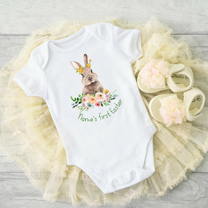 My 1st First Easter Floral Bunny Personalised Baby Vest/ Babygrow