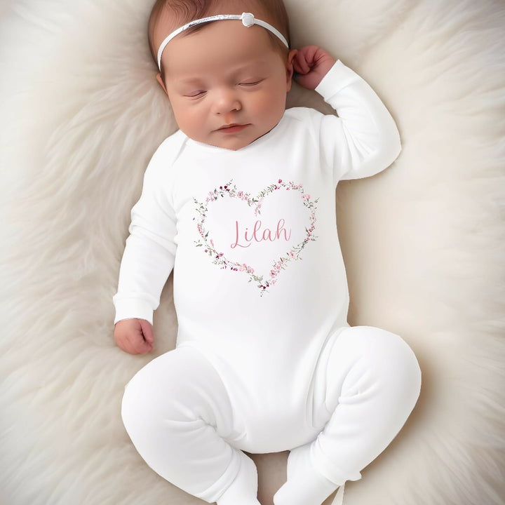 Personalised Heart Wreath Babygrow/Vest/Bib