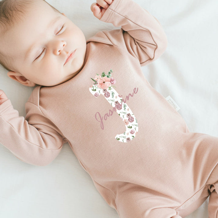 Personalised Floral Initial Pink Babygrow/Vest