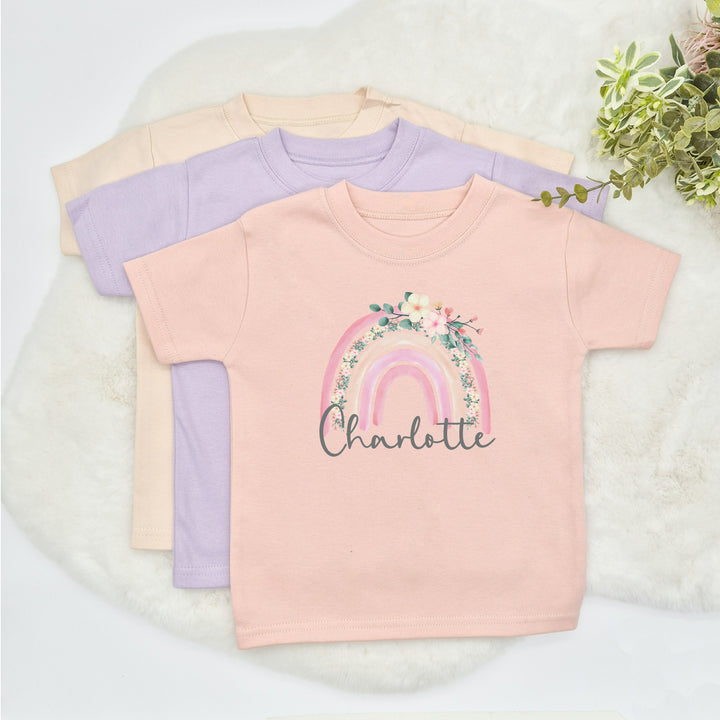 Personalised Floral Rainbow Children's T-shirt