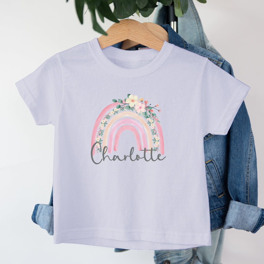 Personalised Floral Rainbow Children's T-shirt