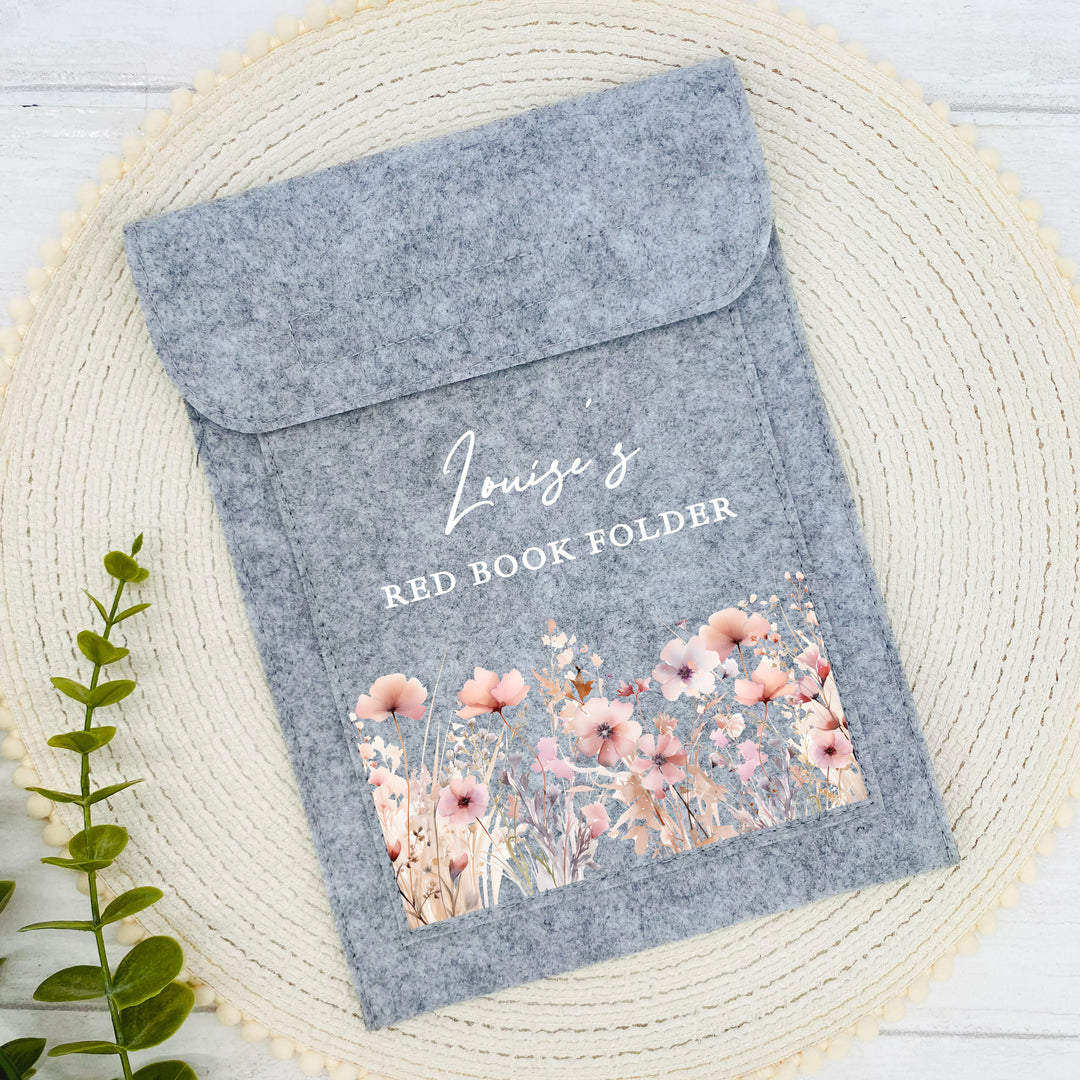 Personalised Pink Floral Red Book Cover