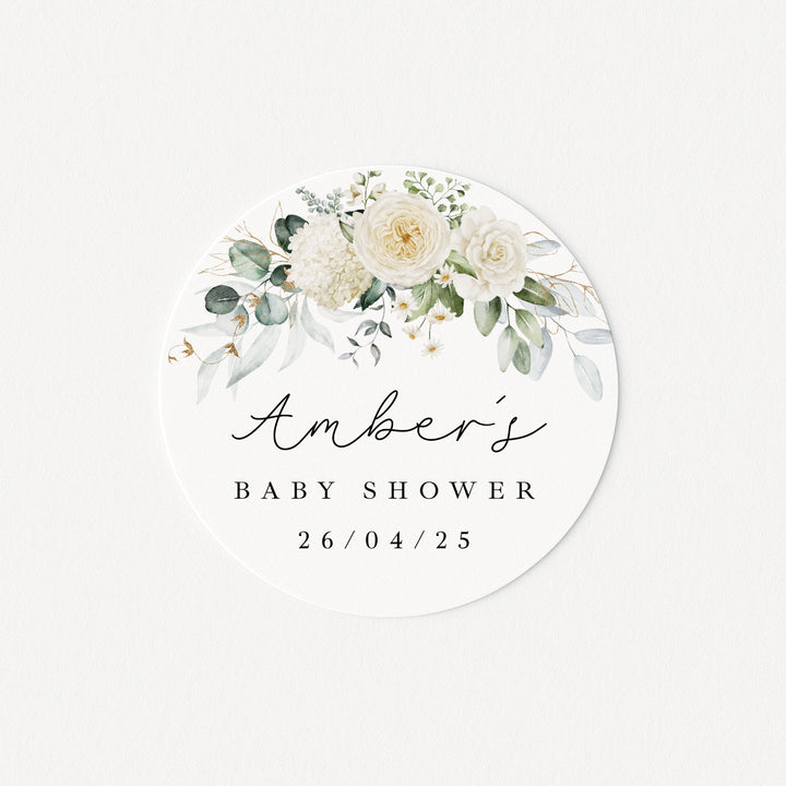 Personalised White Floral Baby Shower Stickers