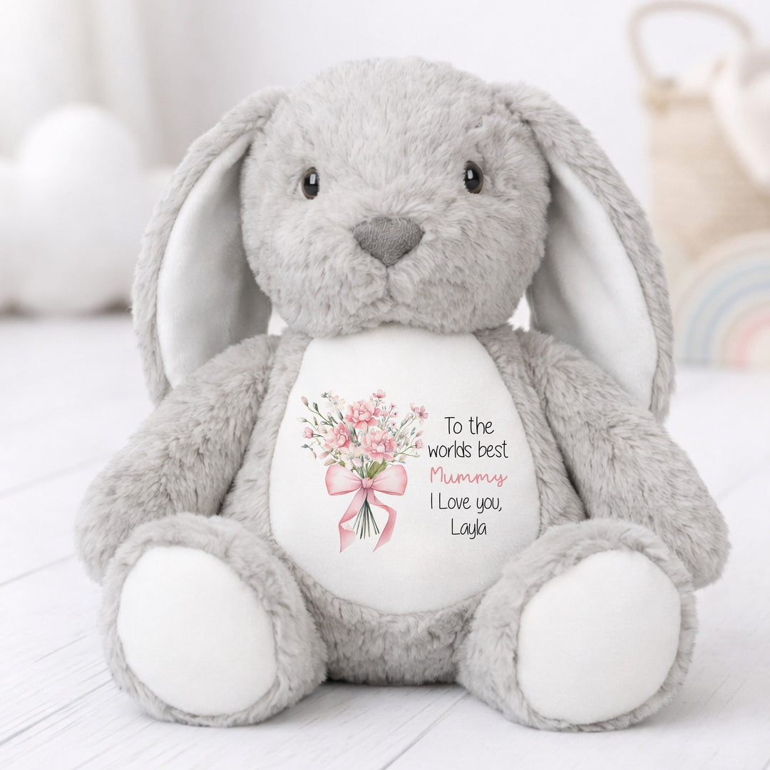 Personalised Pink Bouquet Worlds Best Nanny or Mummy Rabbit