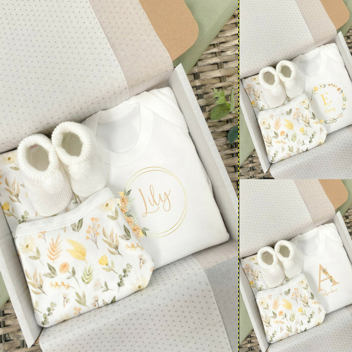 Personalised New Baby Spring Floral Girl Gift Hamper Set