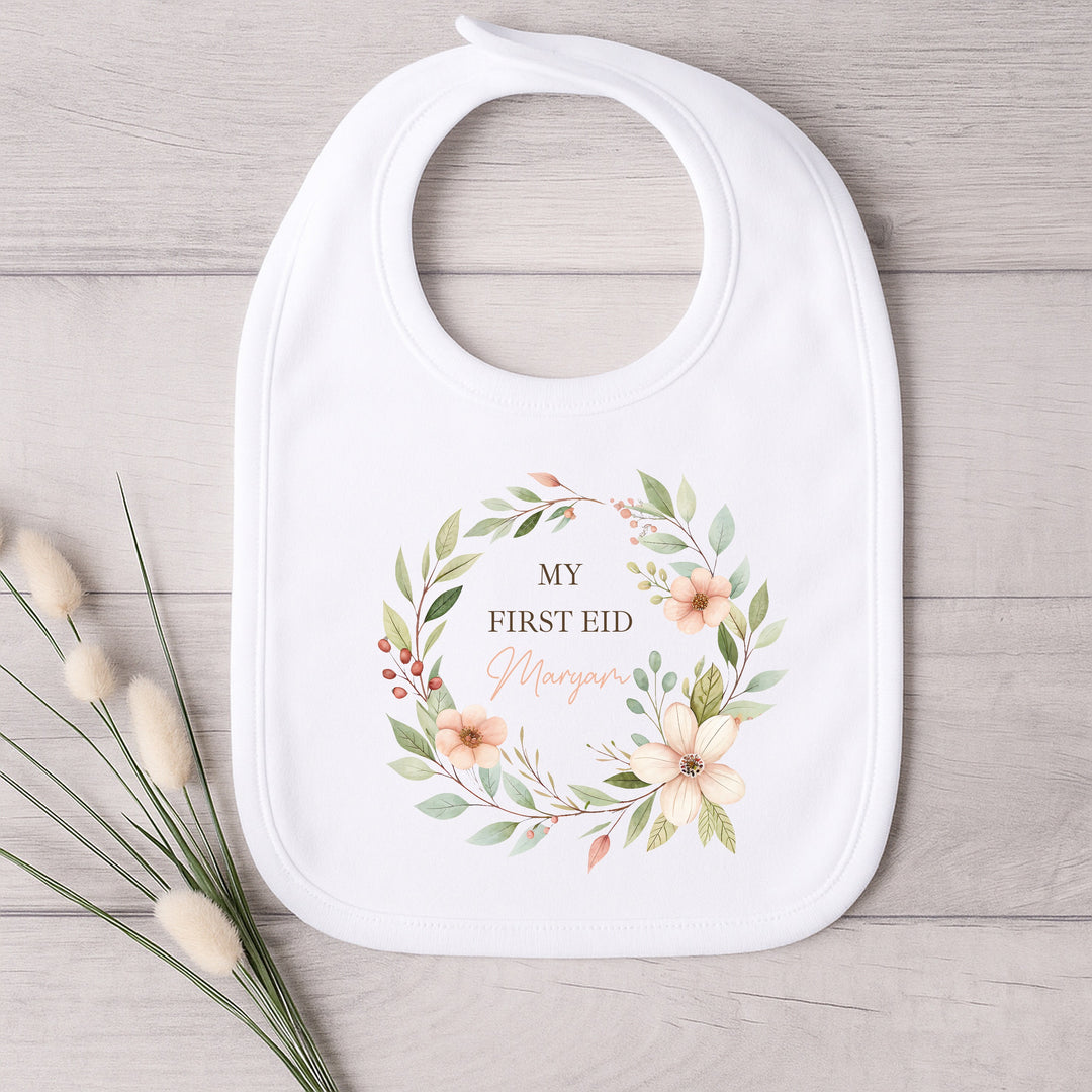 Personalised Floral Wreath My First Eid Baby Grow, Vest or Bib
