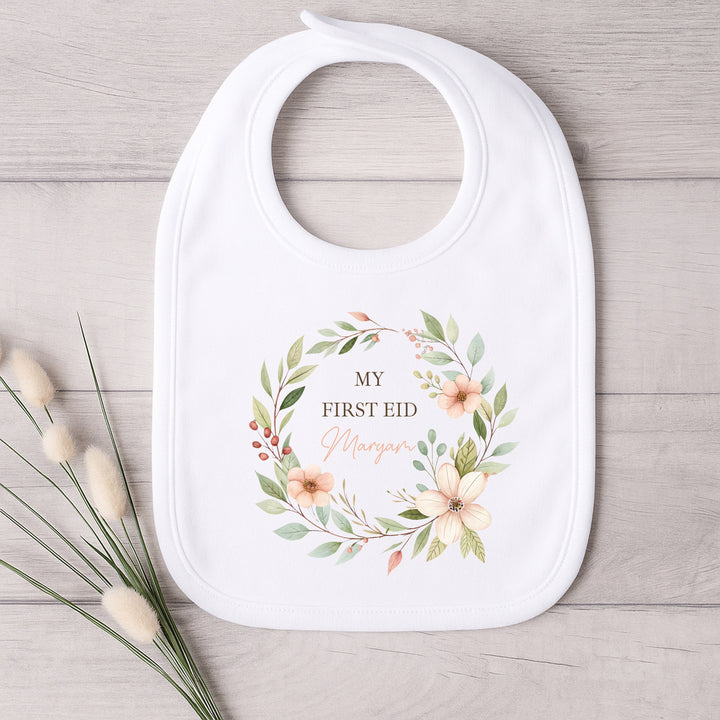 Personalised Floral Wreath My First Eid Baby Grow, Vest or Bib