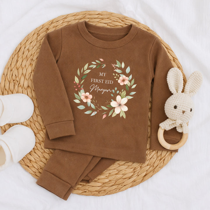 Personalised Floral Wreath My First Eid Ribbed Loungwear