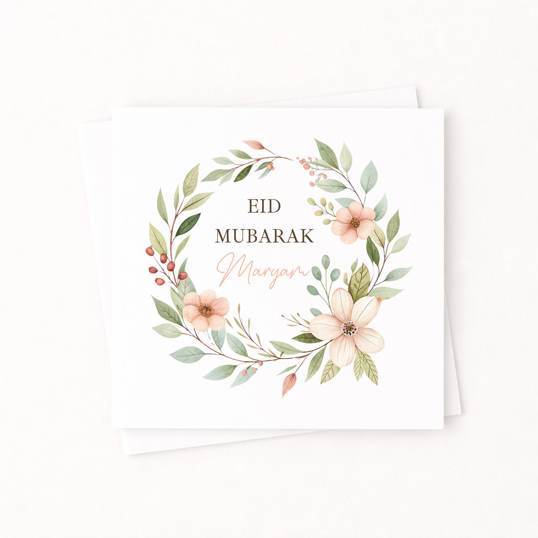 Personalised Floral Wreath Eid Mubarak Card
