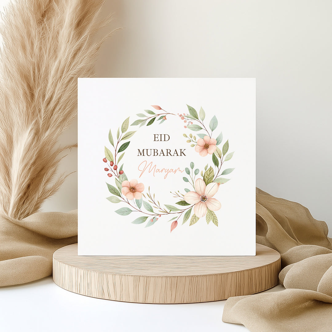 Personalised Floral Wreath Eid Mubarak Card